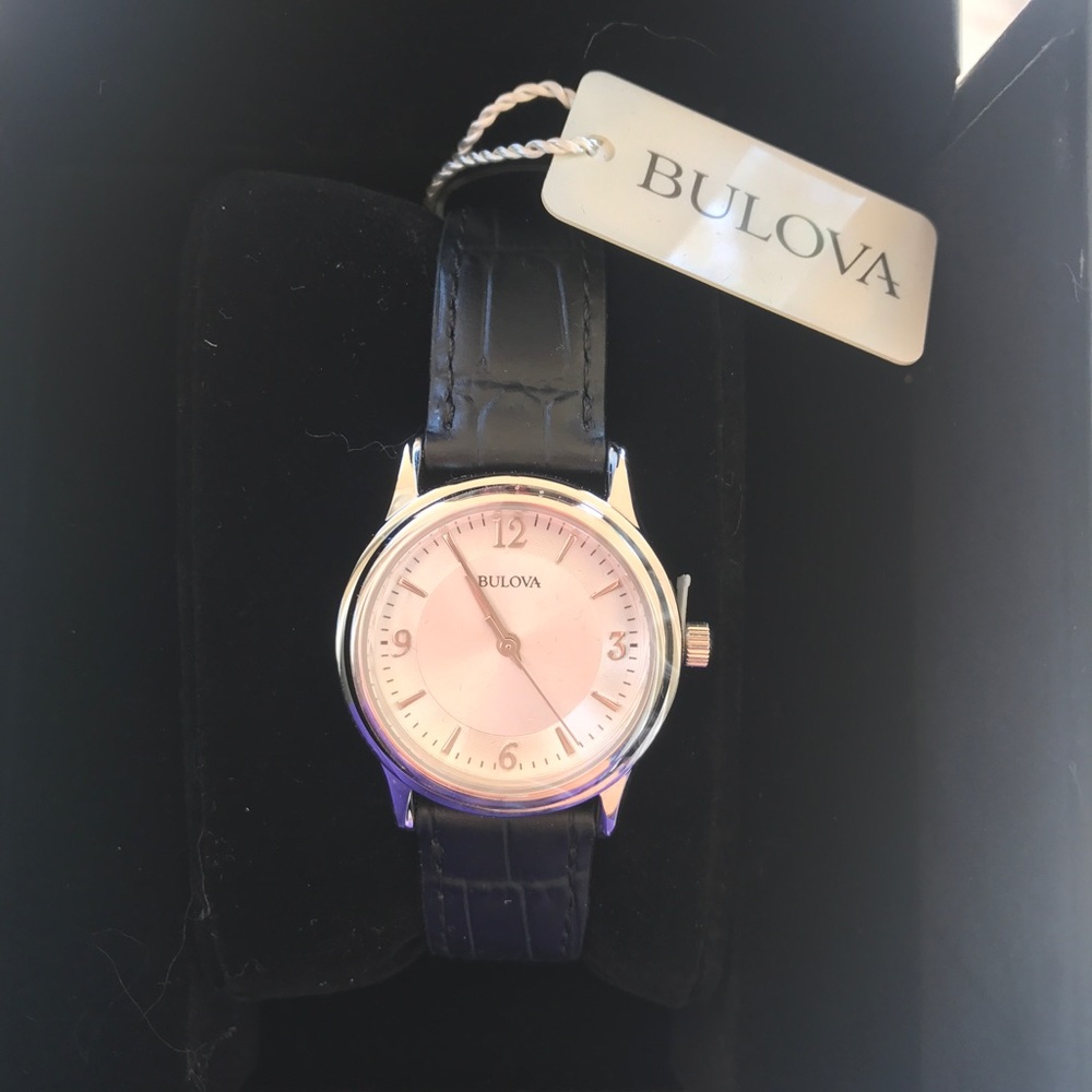 Bulova women's black leather watch